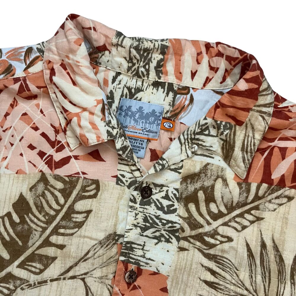 Quiksilver Mens XXL Hawaiian Camp Shirt 100% Rayon Tropical Patchwork Aloha